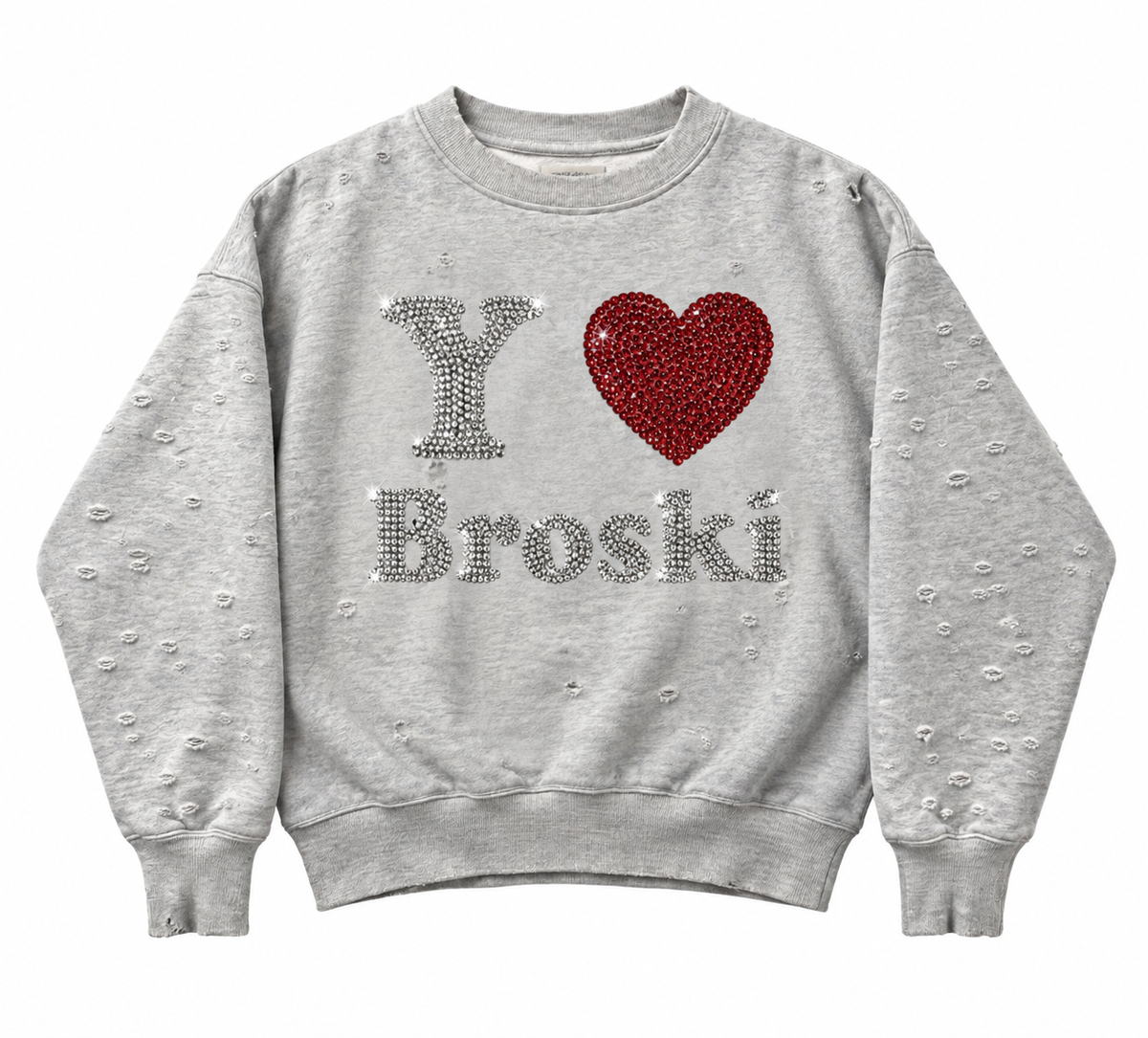 Y♡ BROSKI RHINESTONE DISTRESSED SWEAT